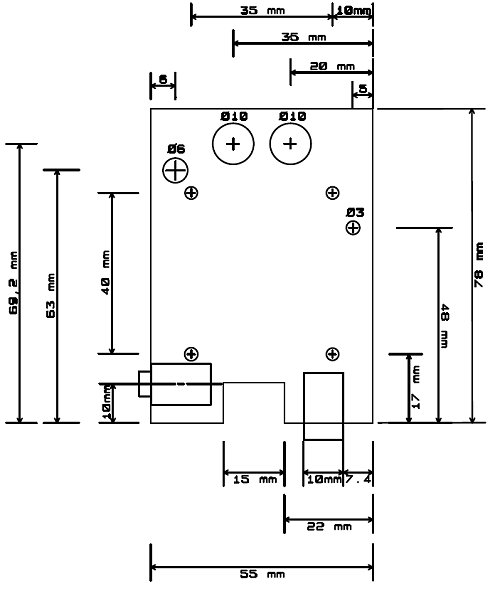 Le plan de cotes pour percer le boîtier...