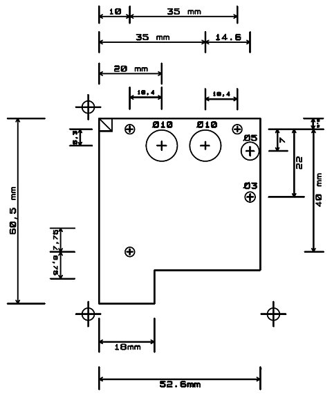 Le plan de cotes pour percer le boîtier...